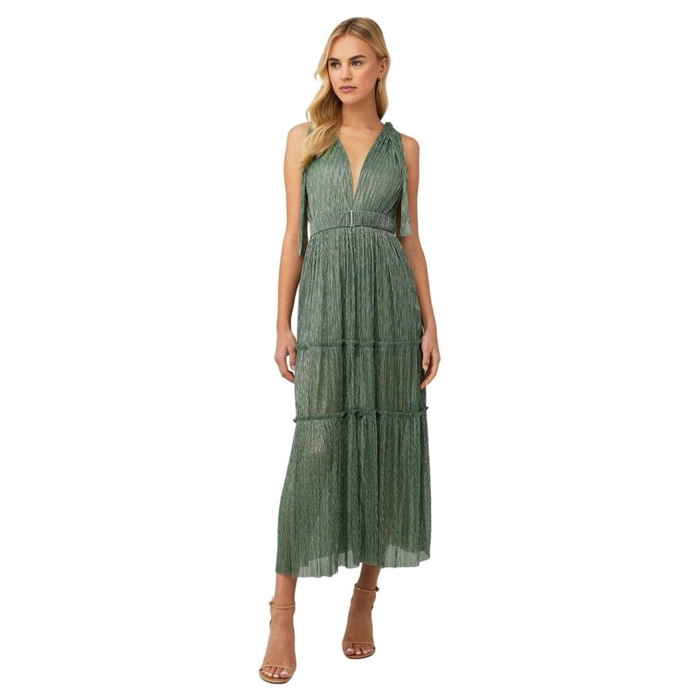 Sabina Musayev Olive Green Pleated Maxi Dress